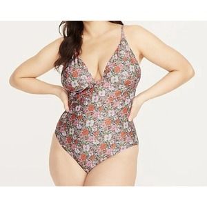 NWT J.Crew Plunge One-piece in Liberty Meadow Song Navy Floral Womens Size 24.